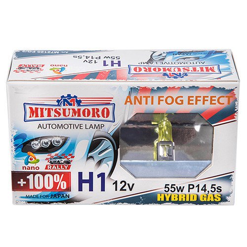 Галогенные автолампы Mitsumoro H1 55w +100 anti fog effect (2 шт.)