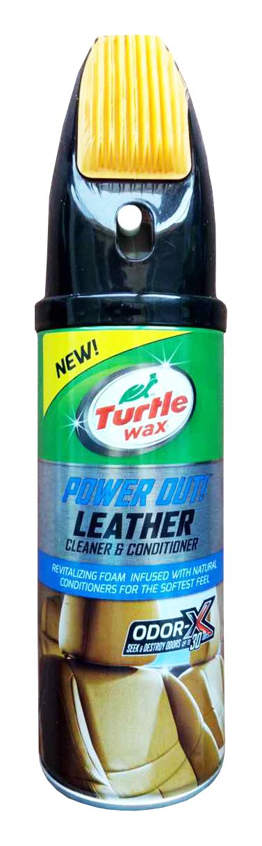 Очиститель и кондиционер кожаной оббивки Turtle wax power out Leather Cleaner Odor-x 400 мл